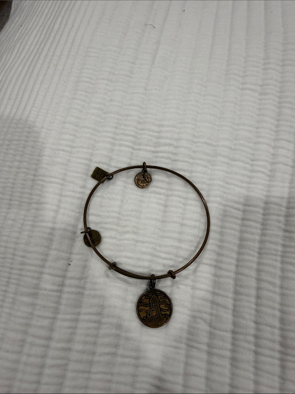 Alex and Ani Antique Gold Lighthouse Charm Bangle